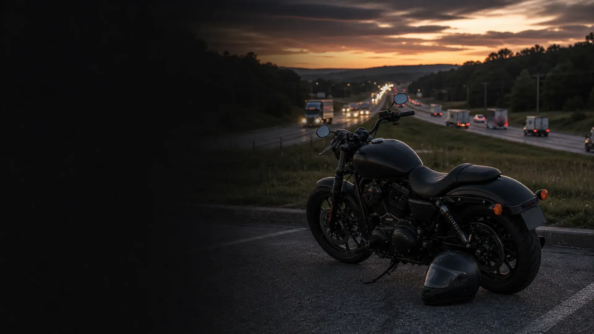 Motorcycle parked safely near a McAlester southeastern Oklahoma highway with wooded roadway context