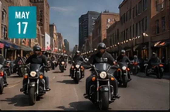 Motorcycle riders rolling through Bricktown for bike night